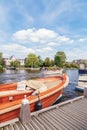 Recreational boats on the Amstel river in Ouderkerk aan de Amstel, The Netherlands